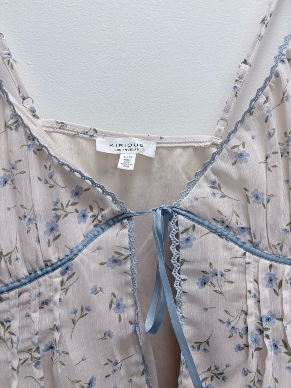 KIRIOUS Beige Floral Lace-Trim Cami with Blue Accents - Picture 8 of 9